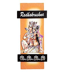 Radha Krishna Picture on Wooden Key Hanger with 4 Hooks - Wall Hanging