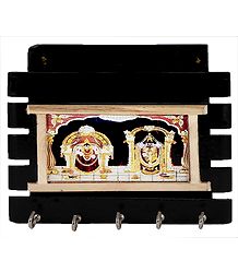 Balaji and Mahalakshmi on Paper Holder with Five Key Rack Hooks - Wall Hanging
