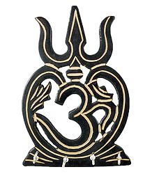 Om with Trident Key Rack with 3 Hooks - Wall Hanging