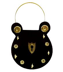Wooden Padlock with 5 Hooks Key Hanger - Wall Hanging
