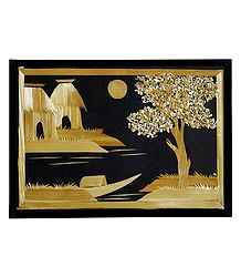 Village Scene - Straw Craft - Framed with Glass