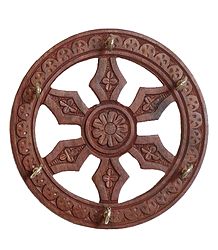 Wood Carved Wheel with 6 Hooks Key Rack - Wall Hanging