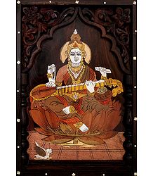 Saraswati - Wood Inlaid Wall Hanging