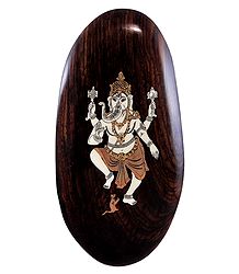 Dancing Ganesha - Inlaid Wood Wall Hanging