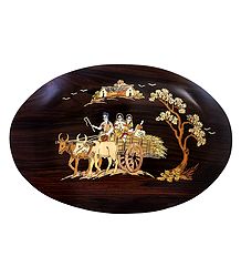 Villagers on Bullock Cart - Inlaid Wood Wall Hanging