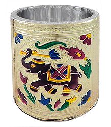 Wood Pen Stand Wrapped with Colorful Embossed Metal Foil