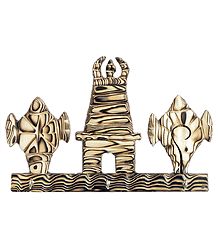 Temple and Conch Shaped Wooden Key Rack with Three Hooks - Wall Hanging