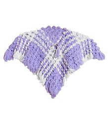 Light Mauve with White Crocheted Woolen Poncho