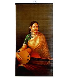Veena Vadini - Ravi Varma Painting on Bamboo Strands - Wall Hanging