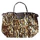 Foldable Yellow and Brown Tiger Skin Printed Rexine Bag