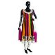 Multicolor Cotton Parsi Embroidered Kurta with White Lace Border, White Churidar and Chunni